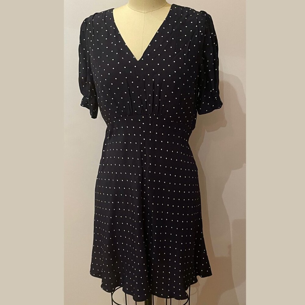Ann Taylor Loft navy blue with white polka dot Size 10 Petite dress